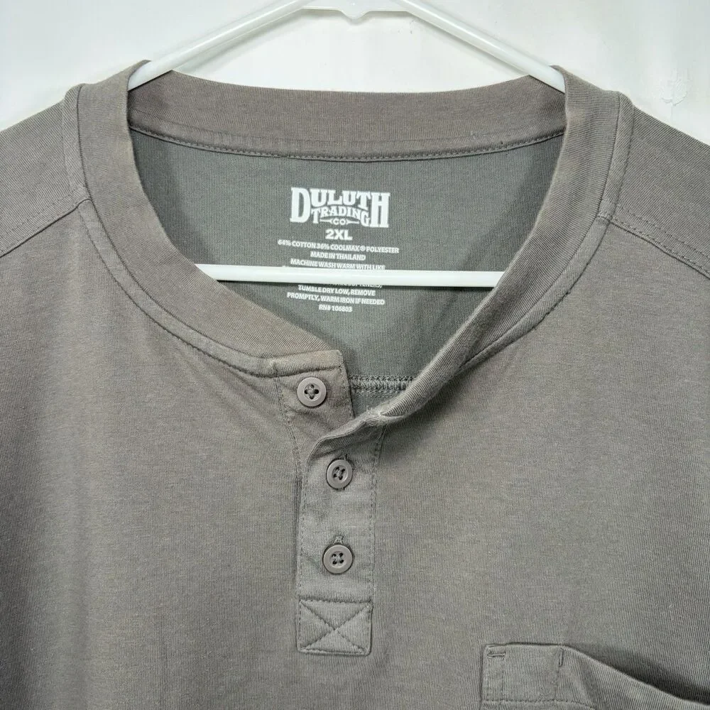 Duluth Trading Henley T Shirt Mens Size 2XL XXL Gray Short Sleeve Coolmax Poly - Picture 4 of 11